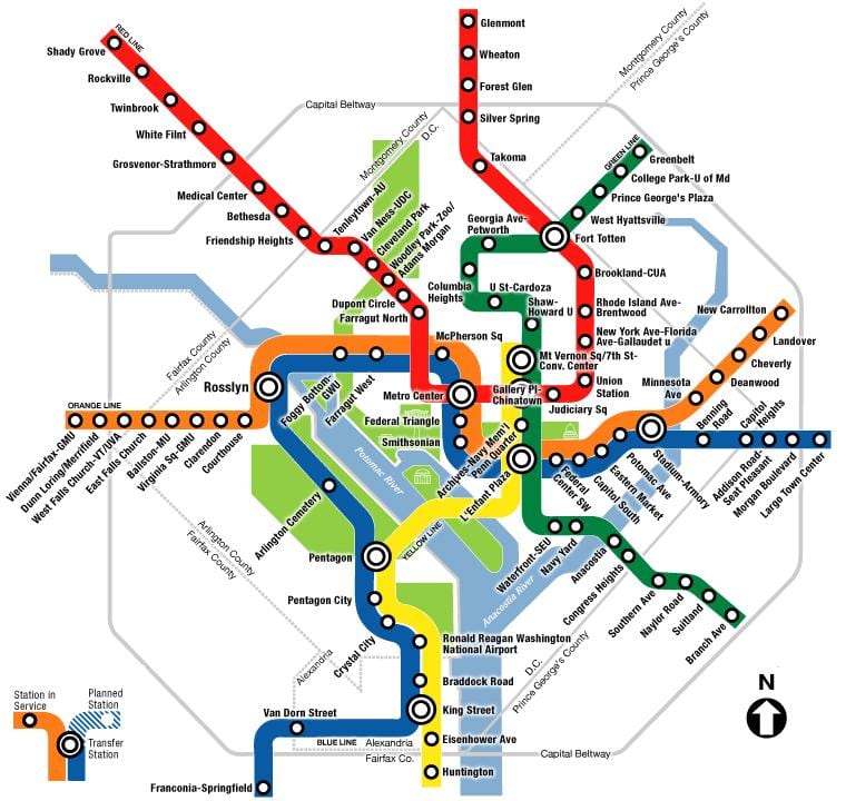 Вашингтон метро DC карте