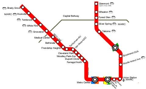 Вашингтон DC метро красная линия карте