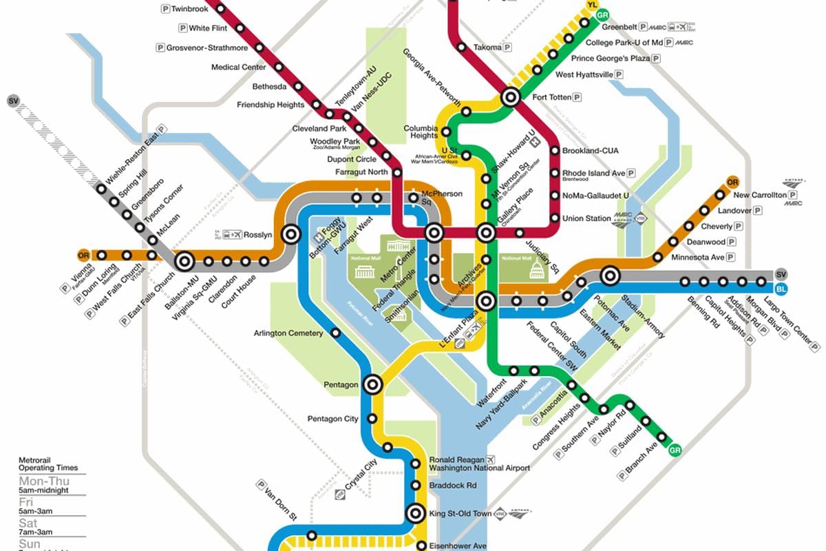 Вашингтонской системы метро DC карте