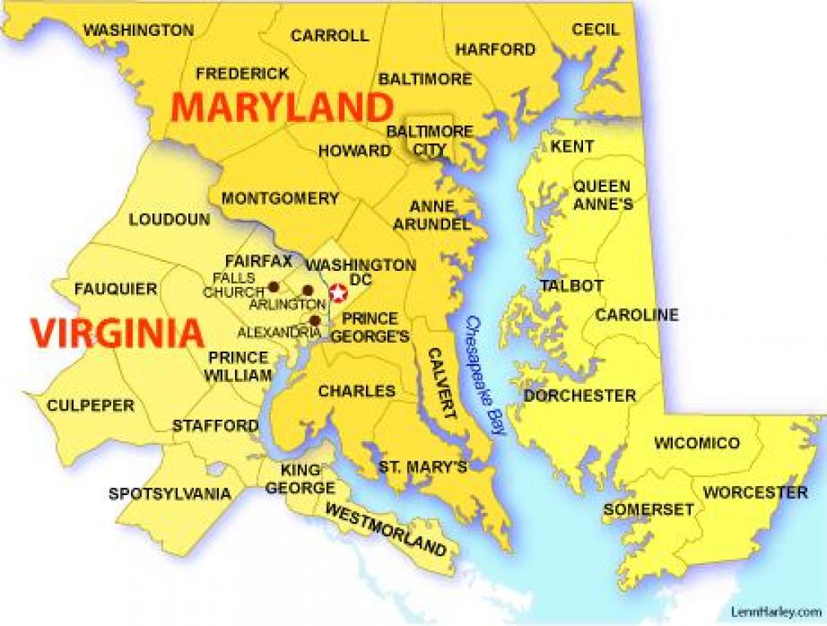 карта Мэриленд, Вирджиния и Вашингтон, округ Колумбия