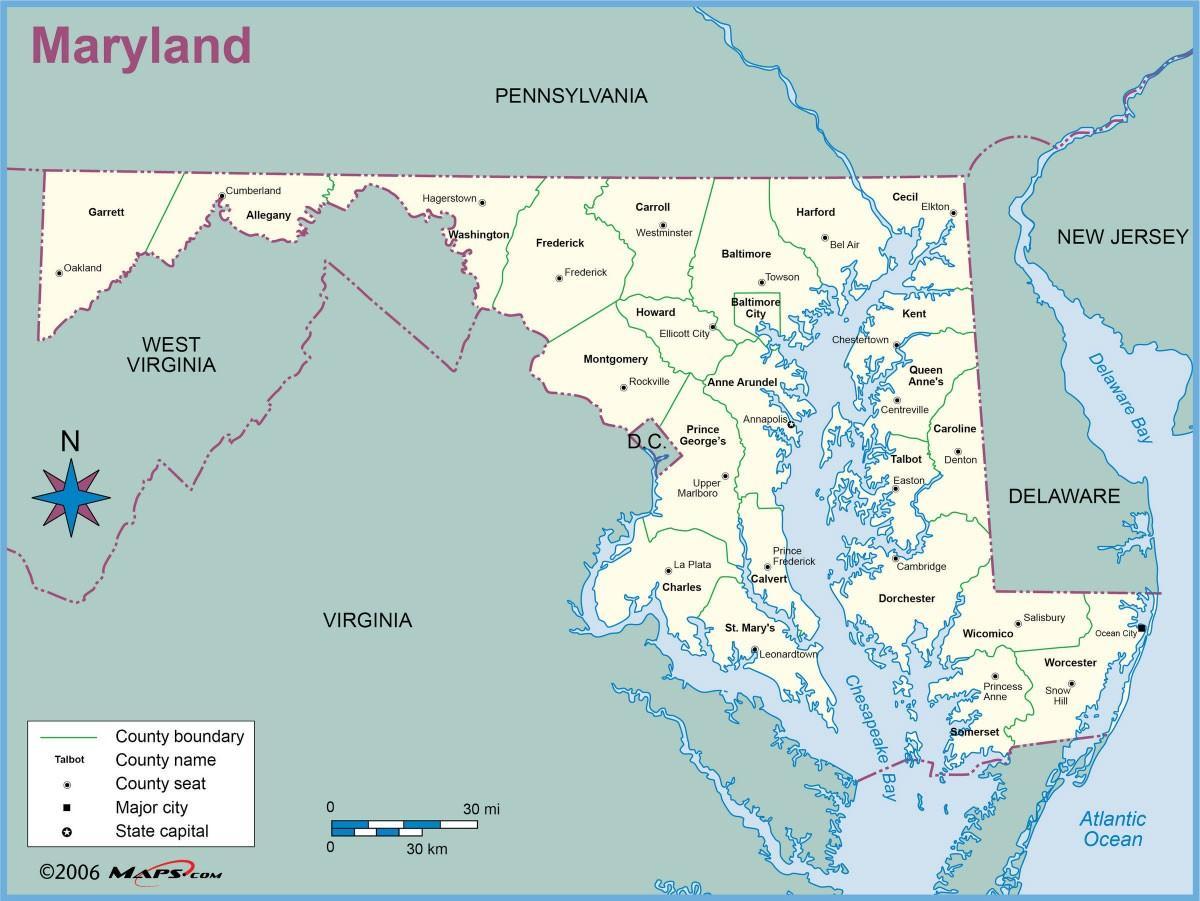 карта Мэриленд и Вашингтон, округ Колумбия