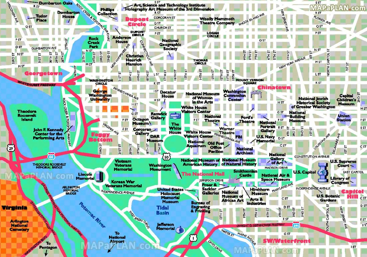 туристические достопримечательности Вашингтон округ Колумбия карта