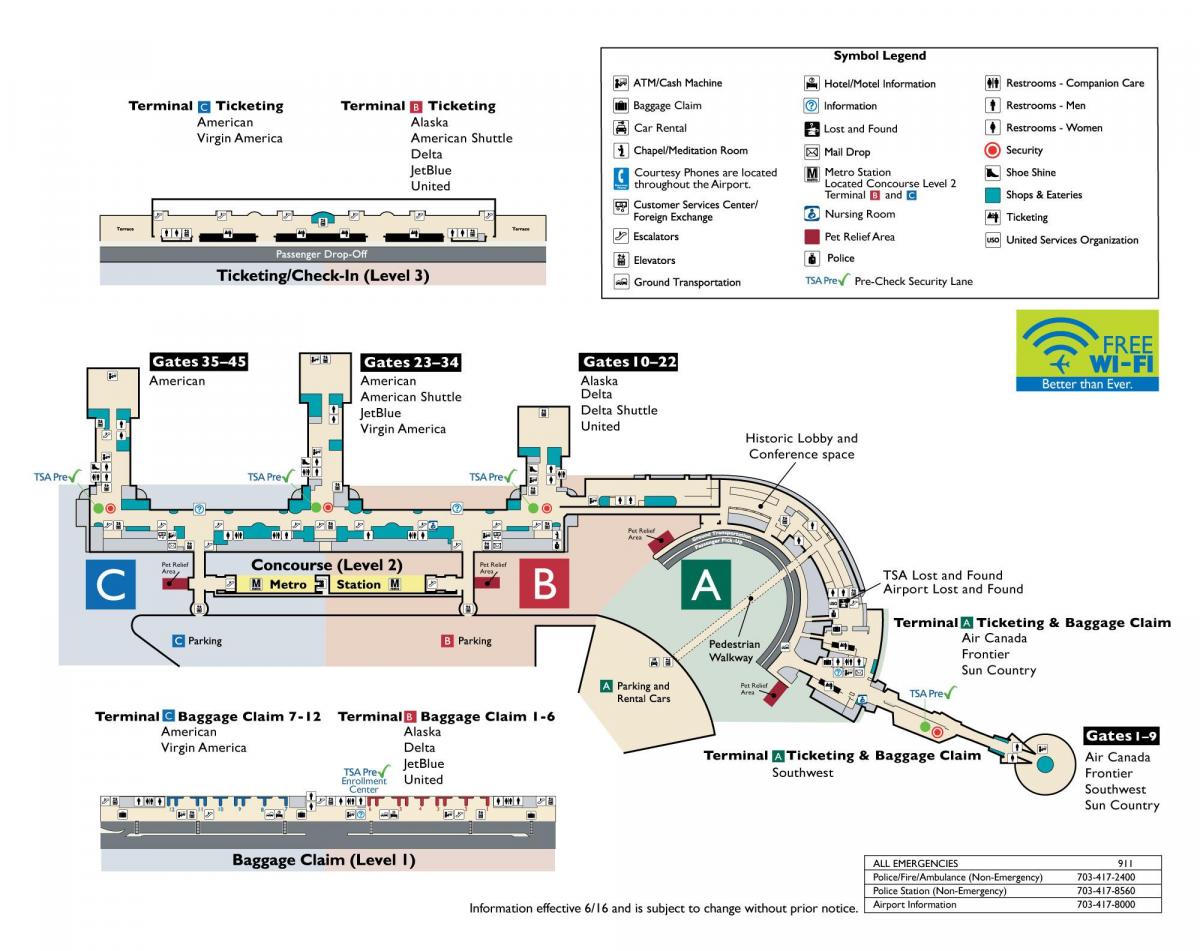 DC карту аэропорт Рейгана 