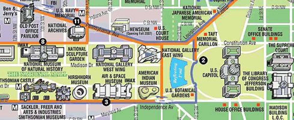 карта музеев Вашингтона DC и памятники