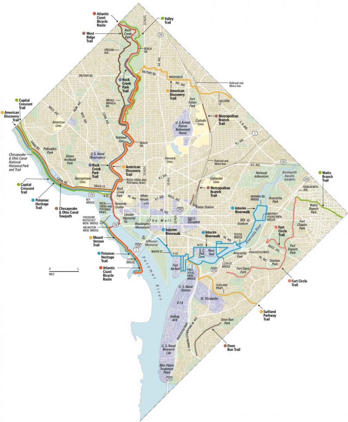 Вашингтон маршрутов постоянного тока байк карте