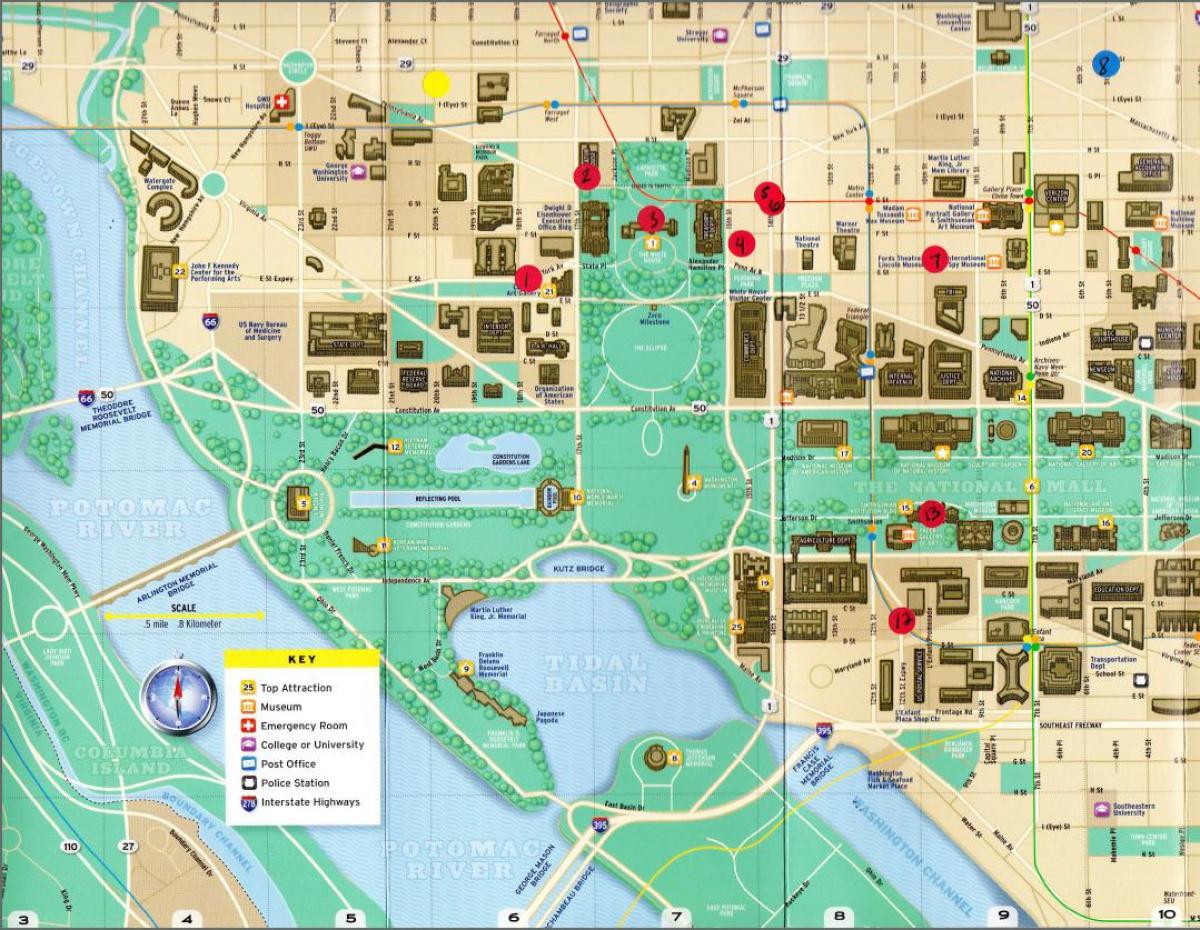 карта памятников Вашингтоне, округ Колумбия