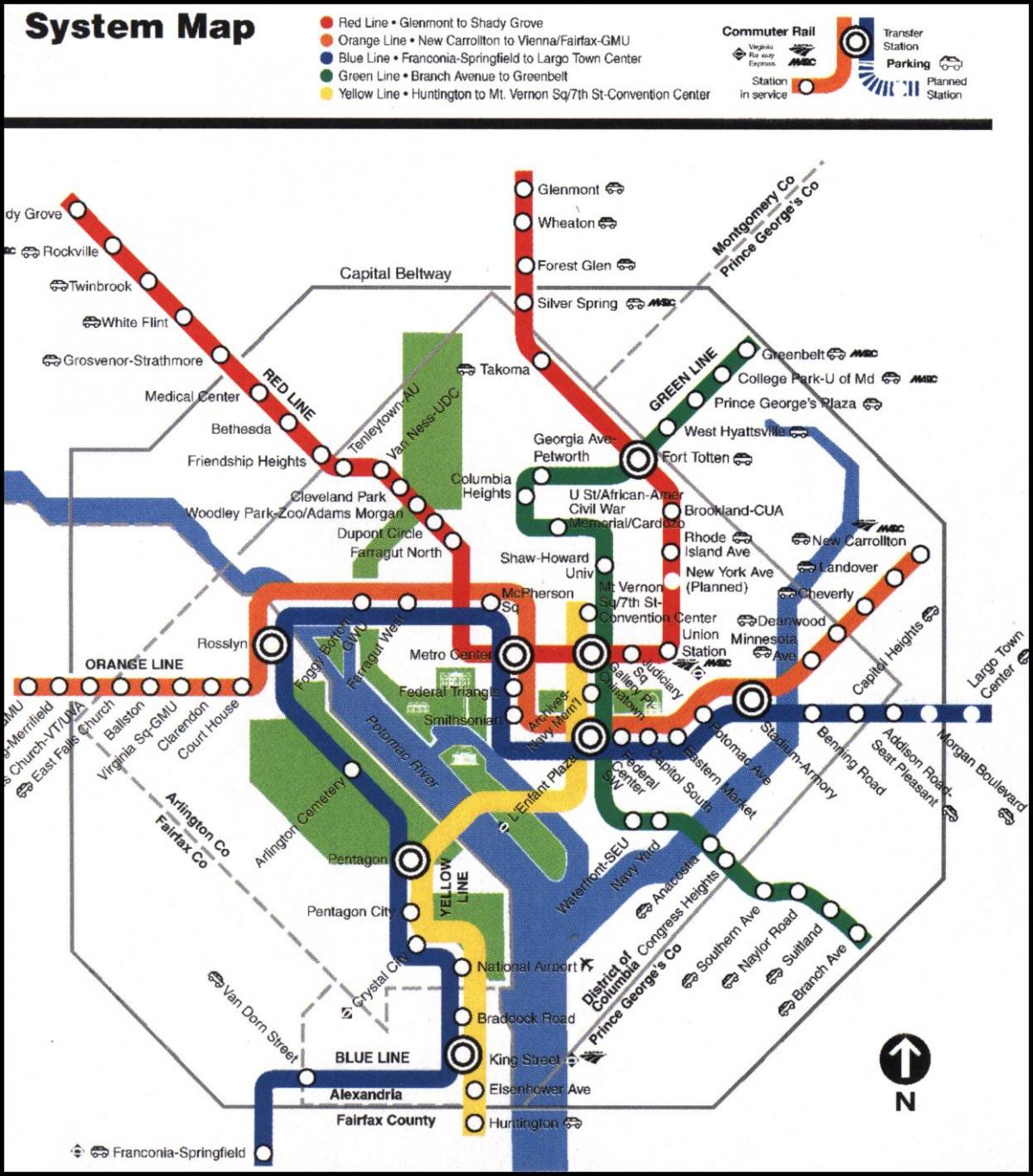 в Вашингтоне поезд метро DC карте