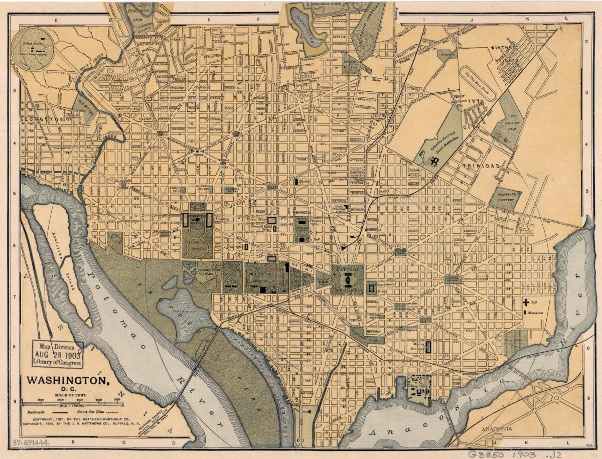 старая карта Вашингтон, округ Колумбия